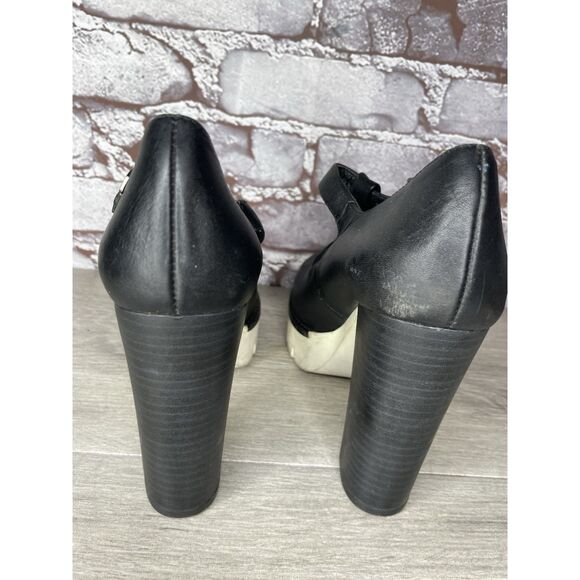CUPLE Black Leather Platform Mary Jane Strap White Heels Women Sz 36EU/6M US - Picture 7 of 16